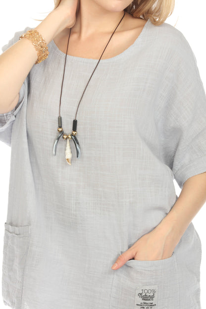 Grey Dolman Sleeves Tunic with Pockets