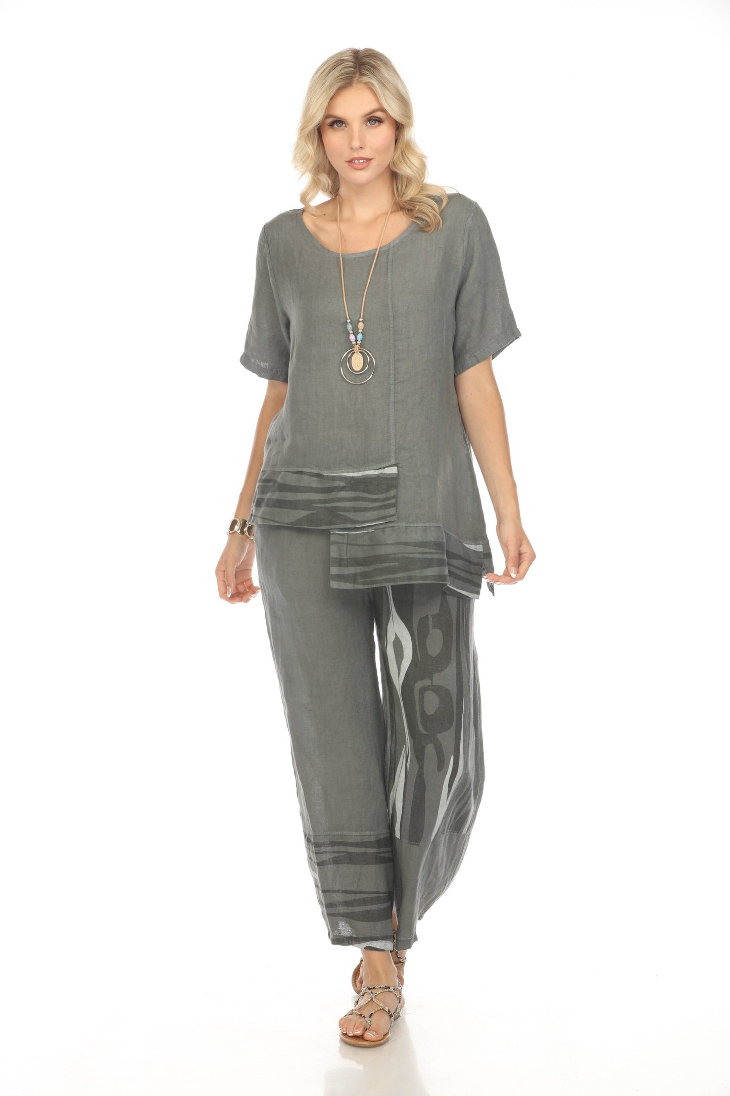 Charcoal Abstract Print Wide Leg Pant