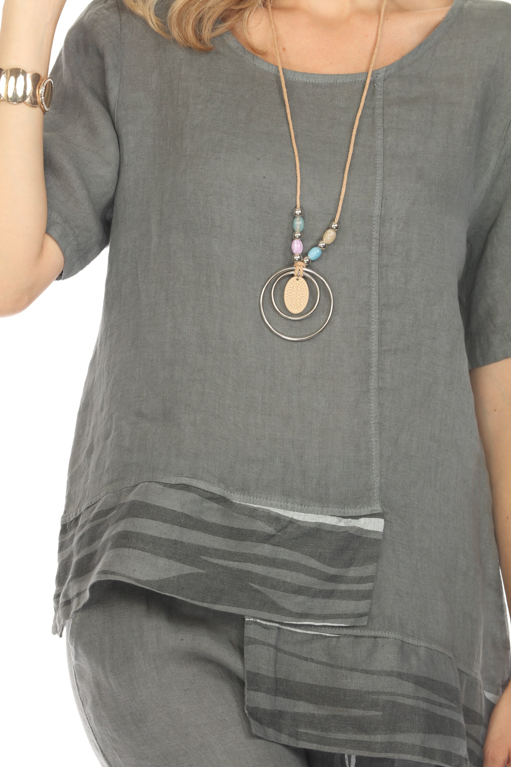 Charcoal Half Sleeves Top with Abstract Print