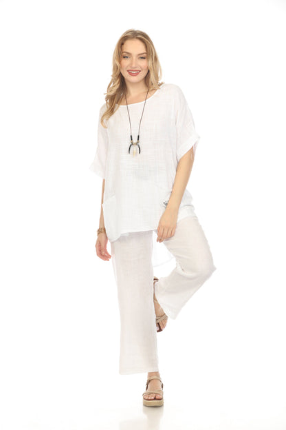 White Half Sleeves Tunic with Pockets