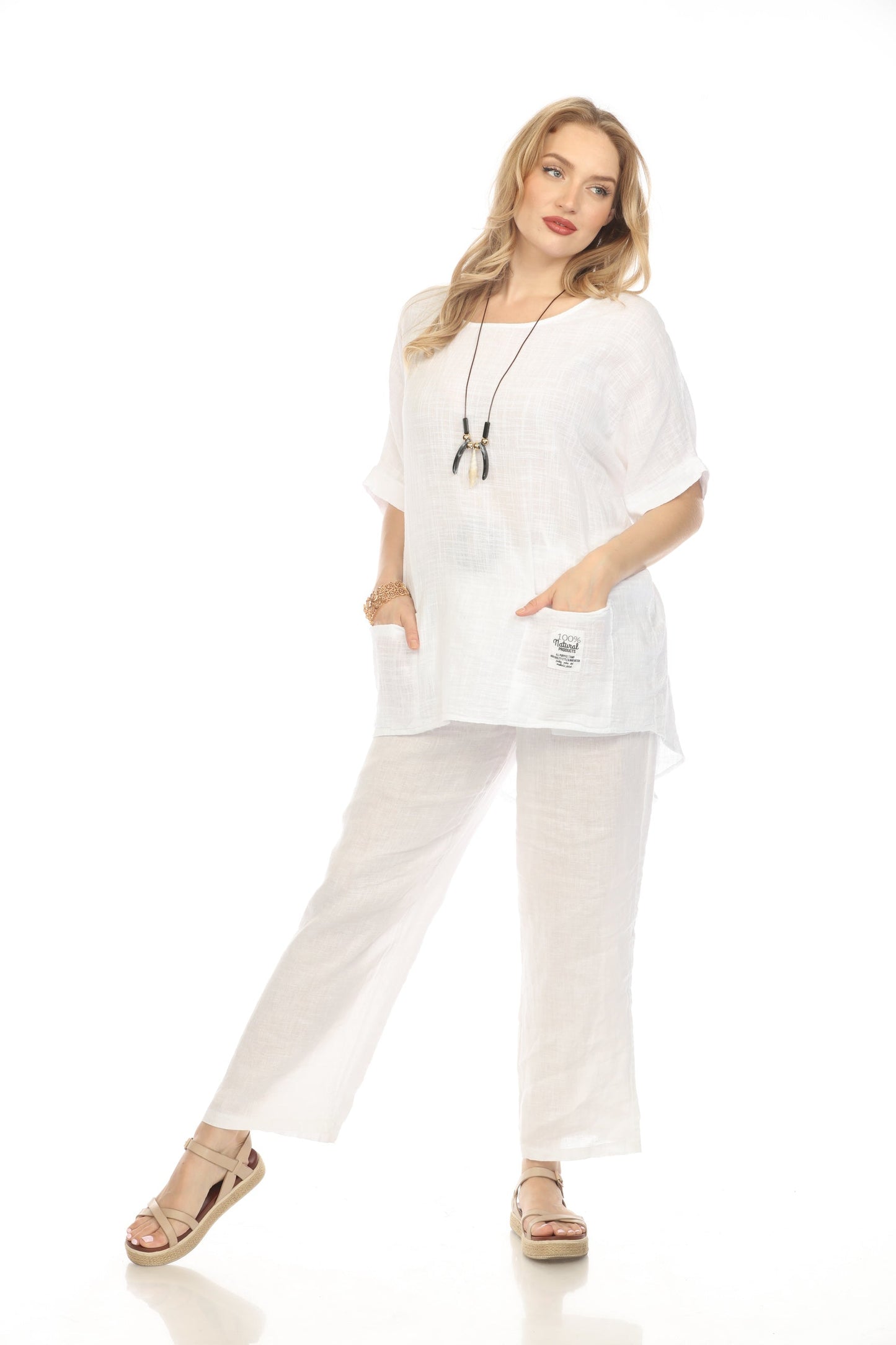 White Half Sleeves Tunic with Pockets