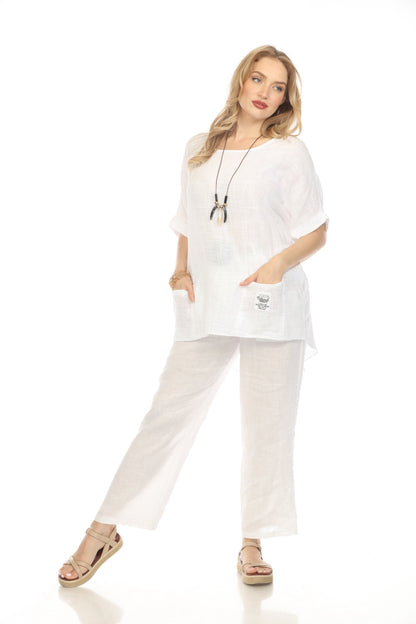 White Half Sleeves Tunic with Pockets