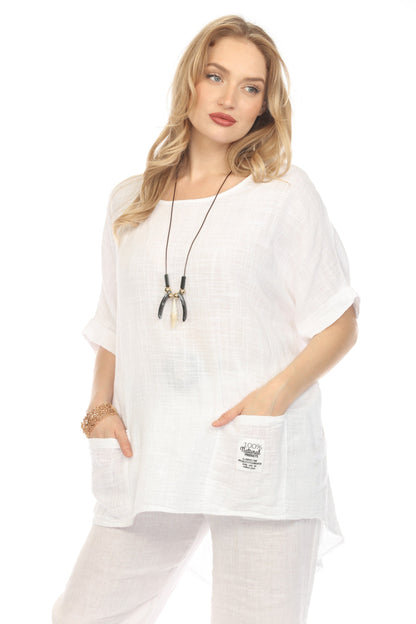 White Half Sleeves Tunic with Pockets