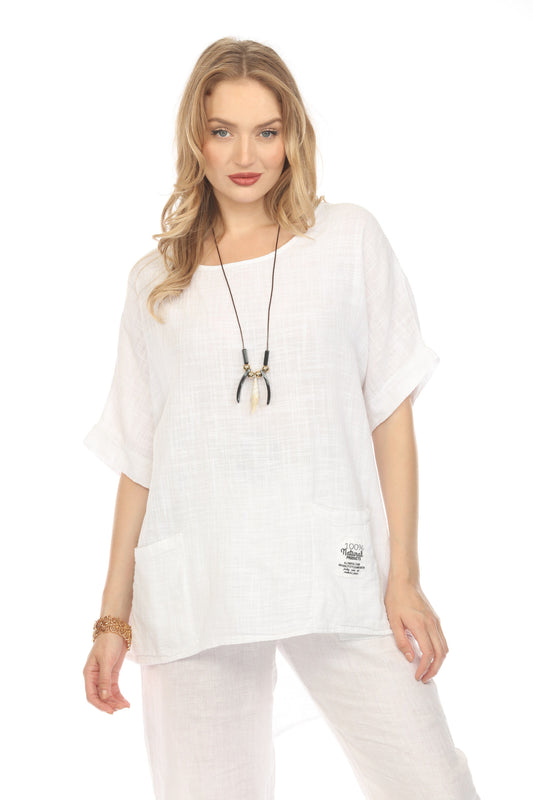 White Half Sleeves Tunic with Pockets