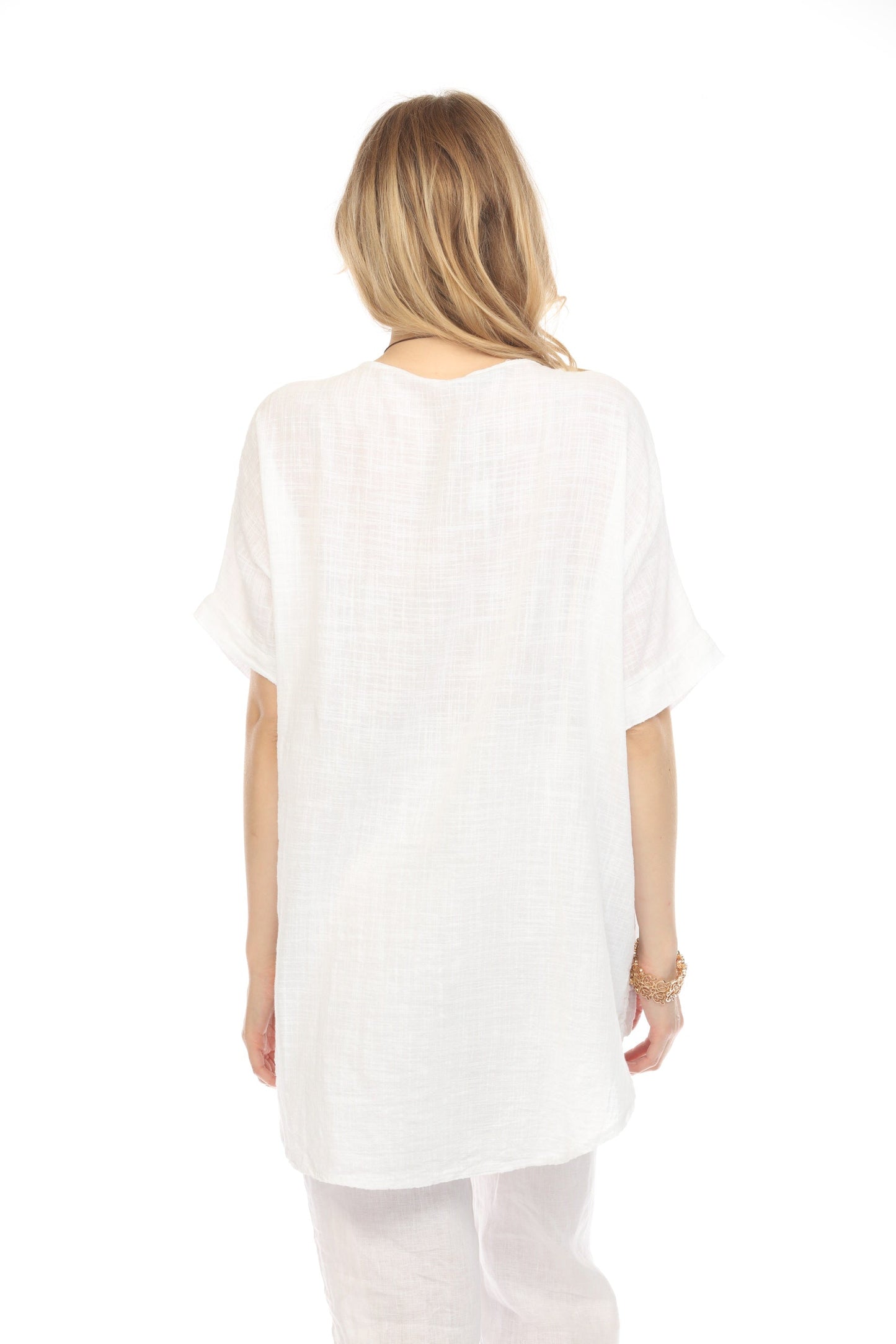 White Half Sleeves Tunic with Pockets