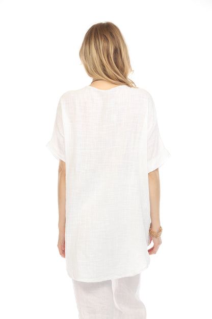 White Half Sleeves Tunic with Pockets