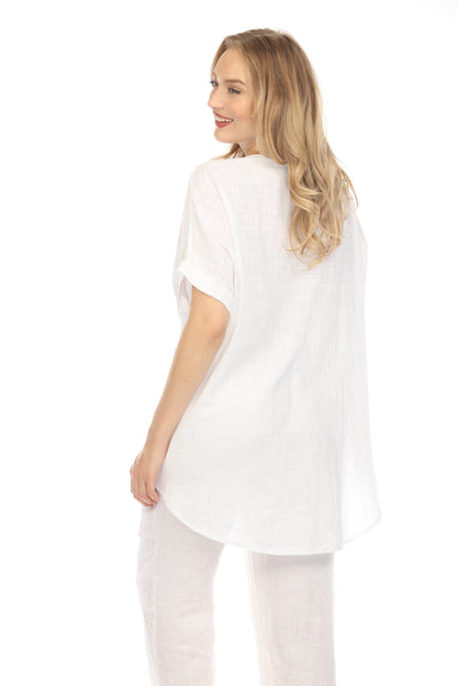 White Half Sleeves Tunic with Pockets