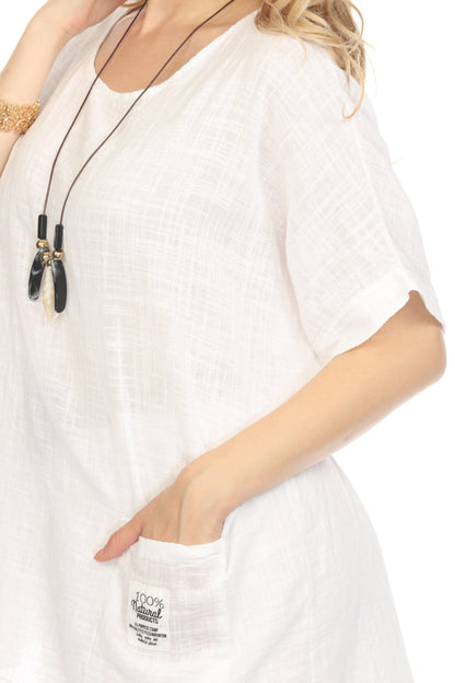 White Half Sleeves Tunic with Pockets