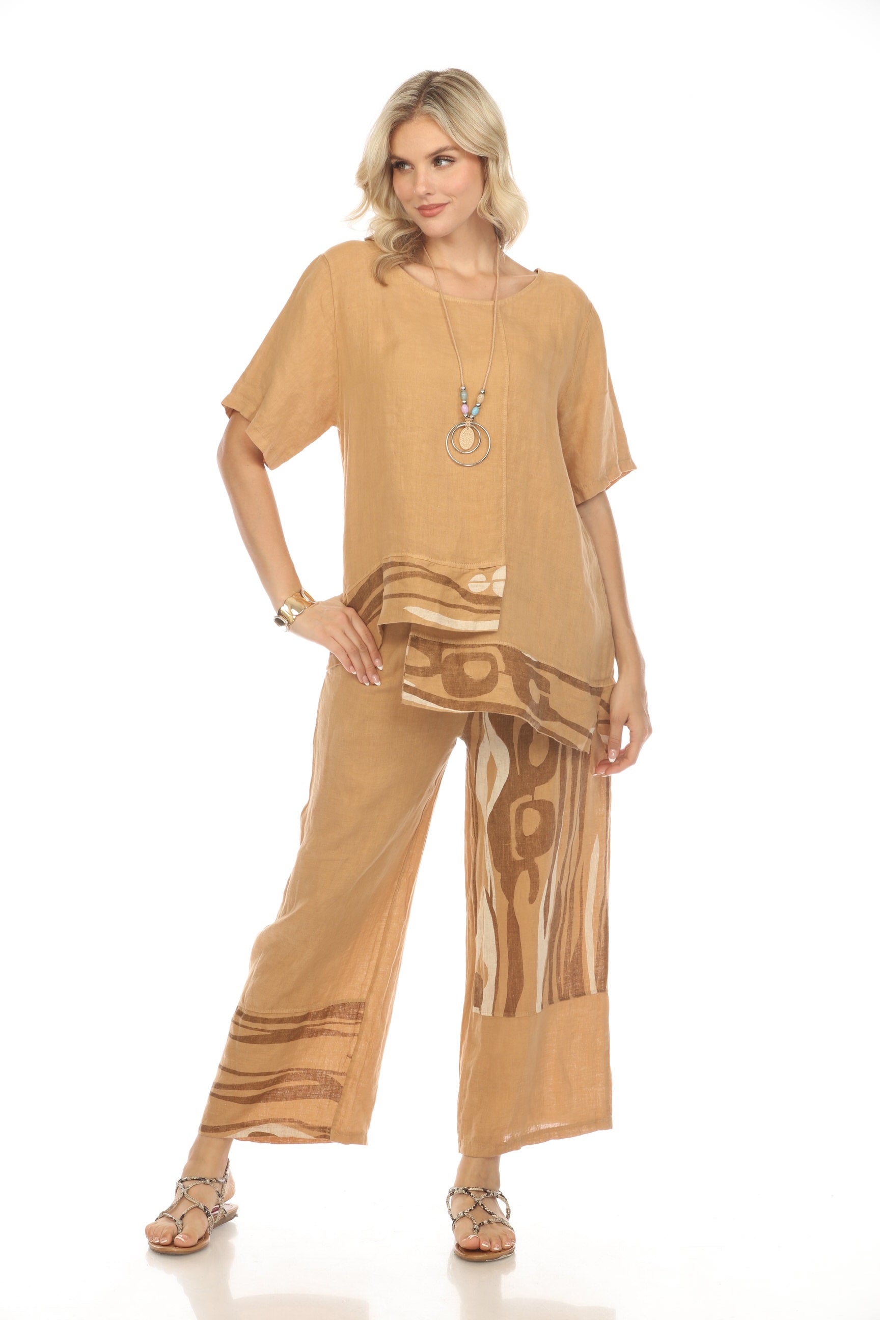 Sand Abstract Print Wide Leg Pant