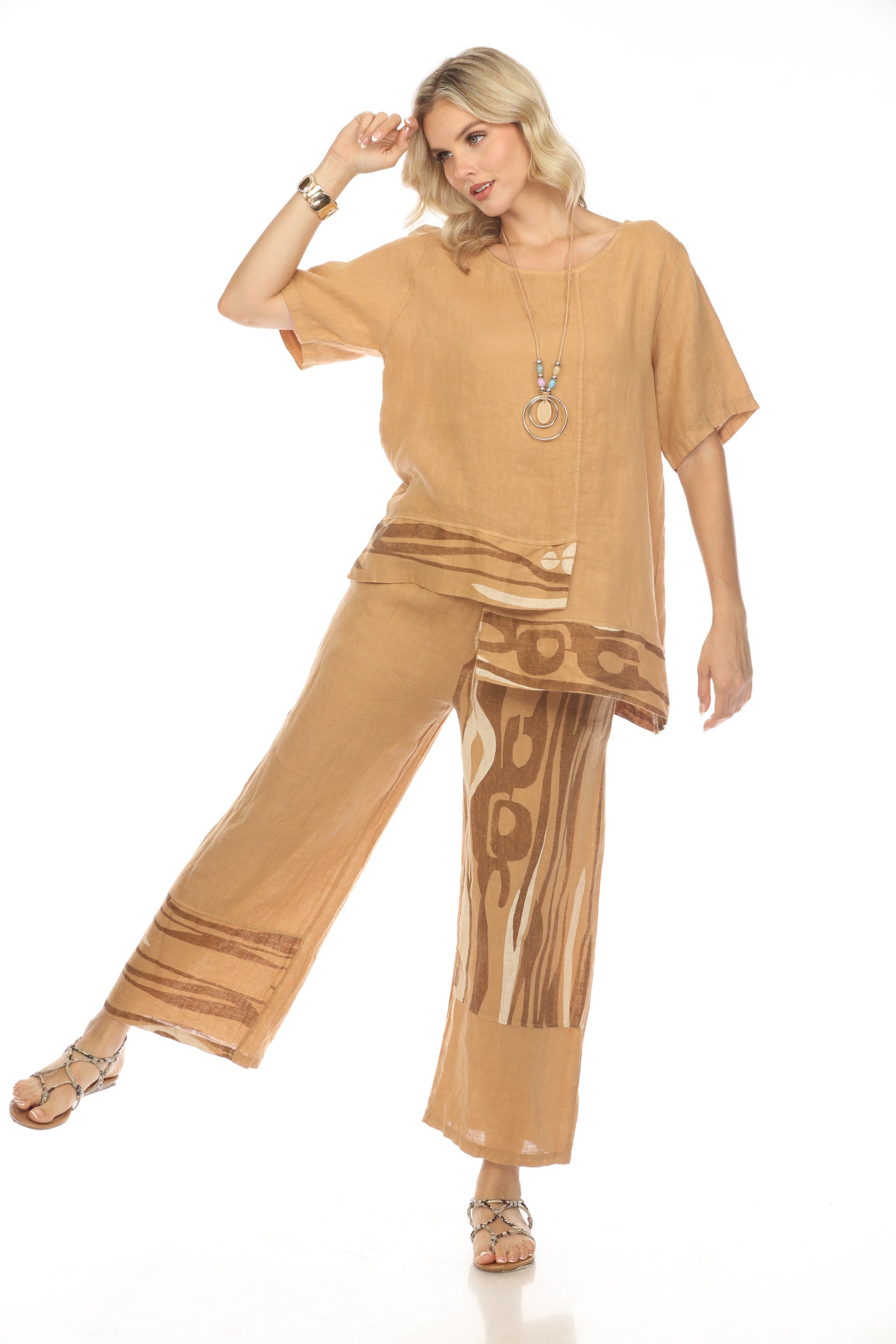 Sand Abstract Print Wide Leg Pant