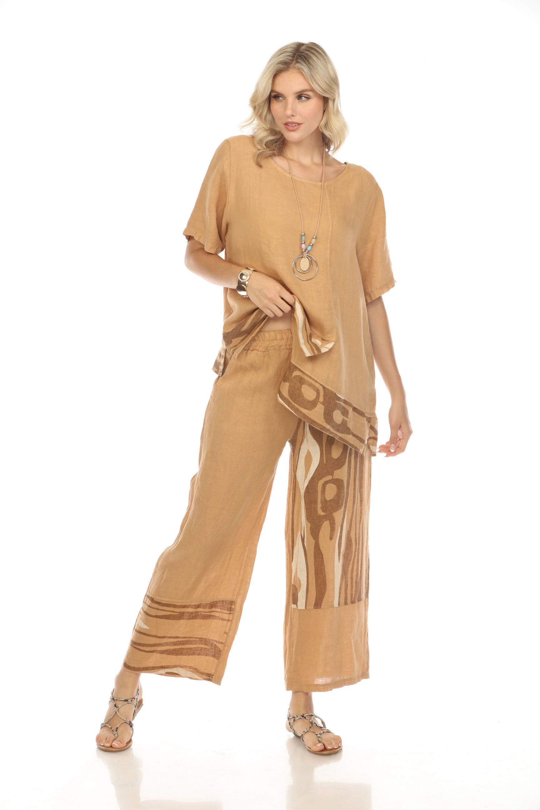 Sand Abstract Print Wide Leg Pant