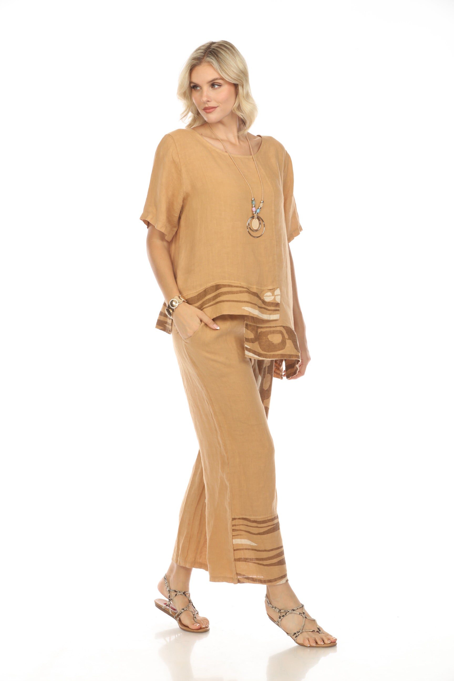 Sand Abstract Print Wide Leg Pant