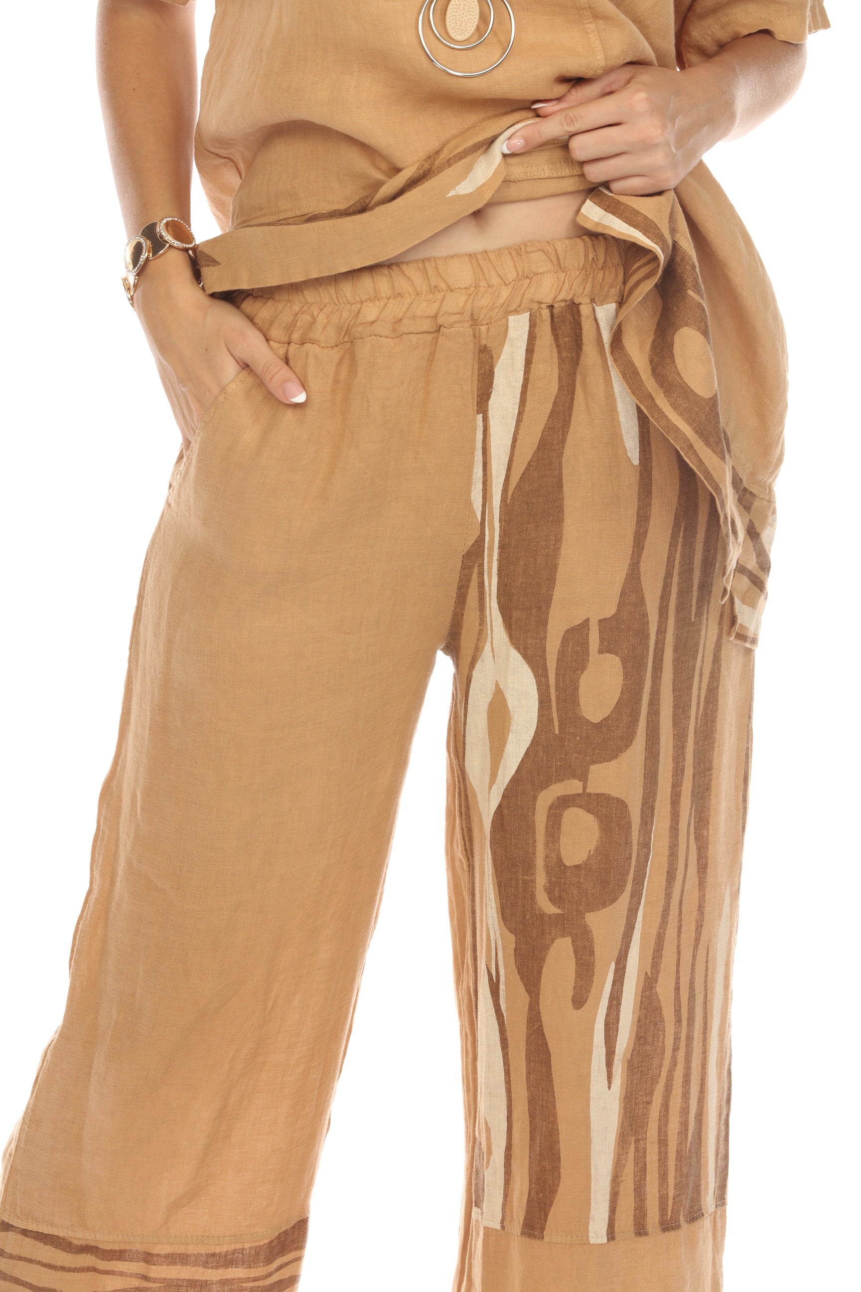 Sand Abstract Print Wide Leg Pant