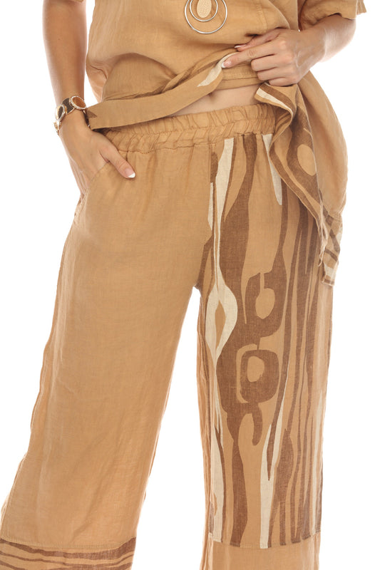 Sand Abstract Print Wide Leg Pant