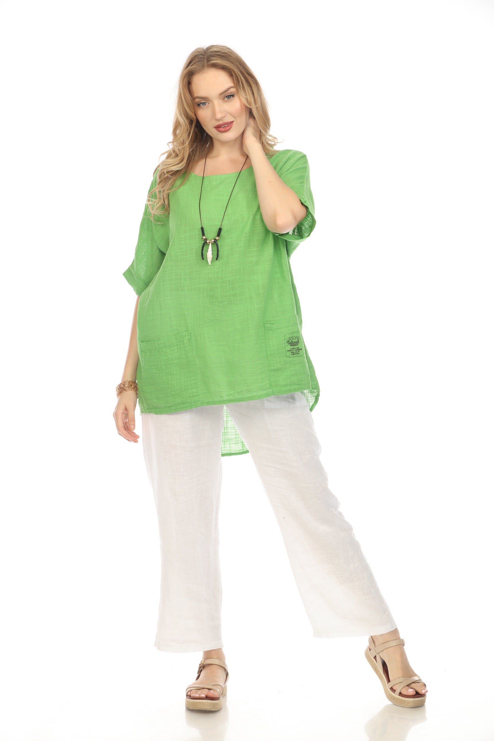 Green Half Sleeves Tunic with Pockets