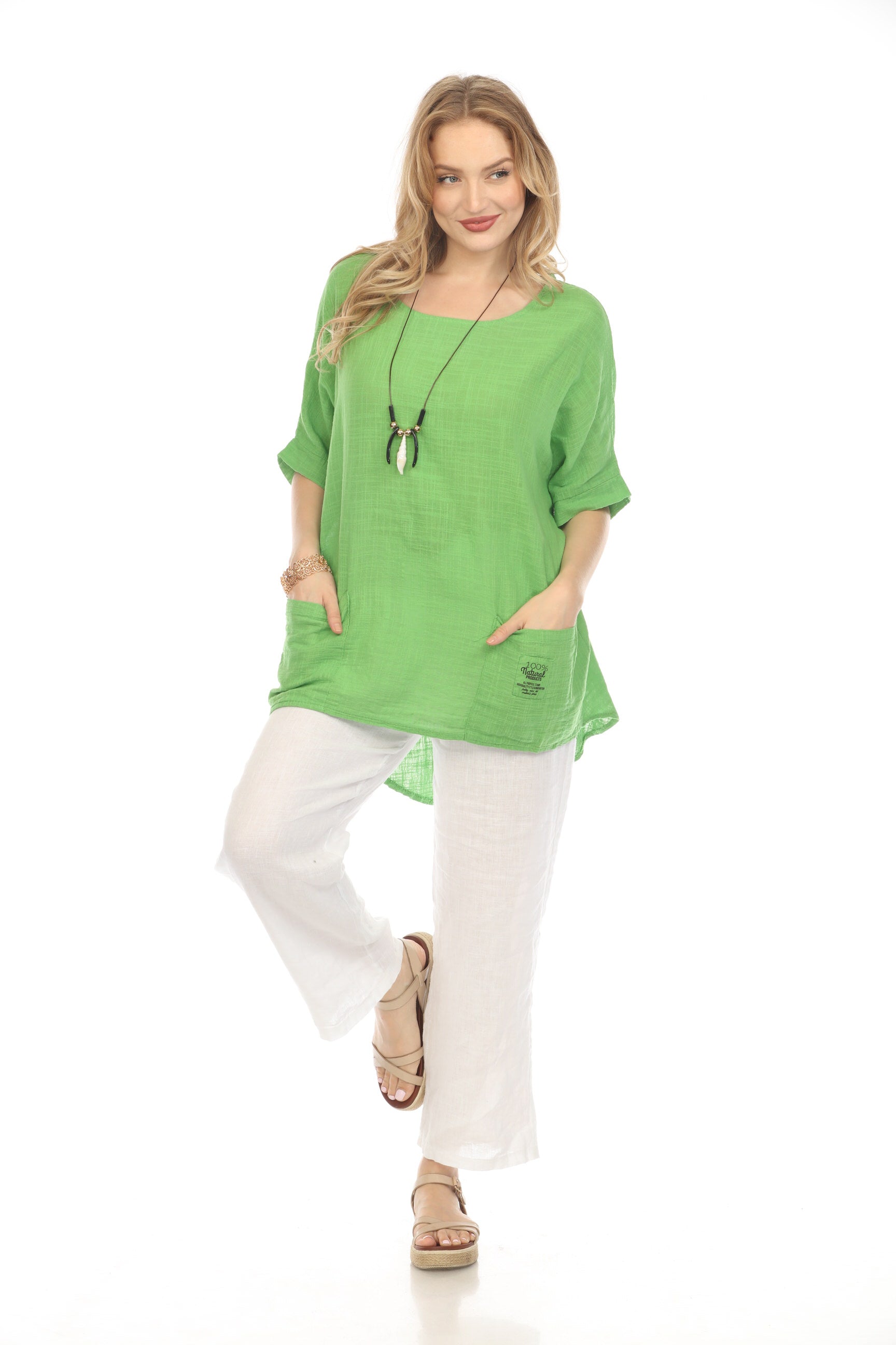 Green Half Sleeves Tunic with Pockets