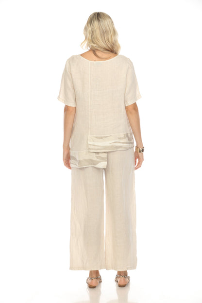 Beige Half Sleeves Top with Abstract Print