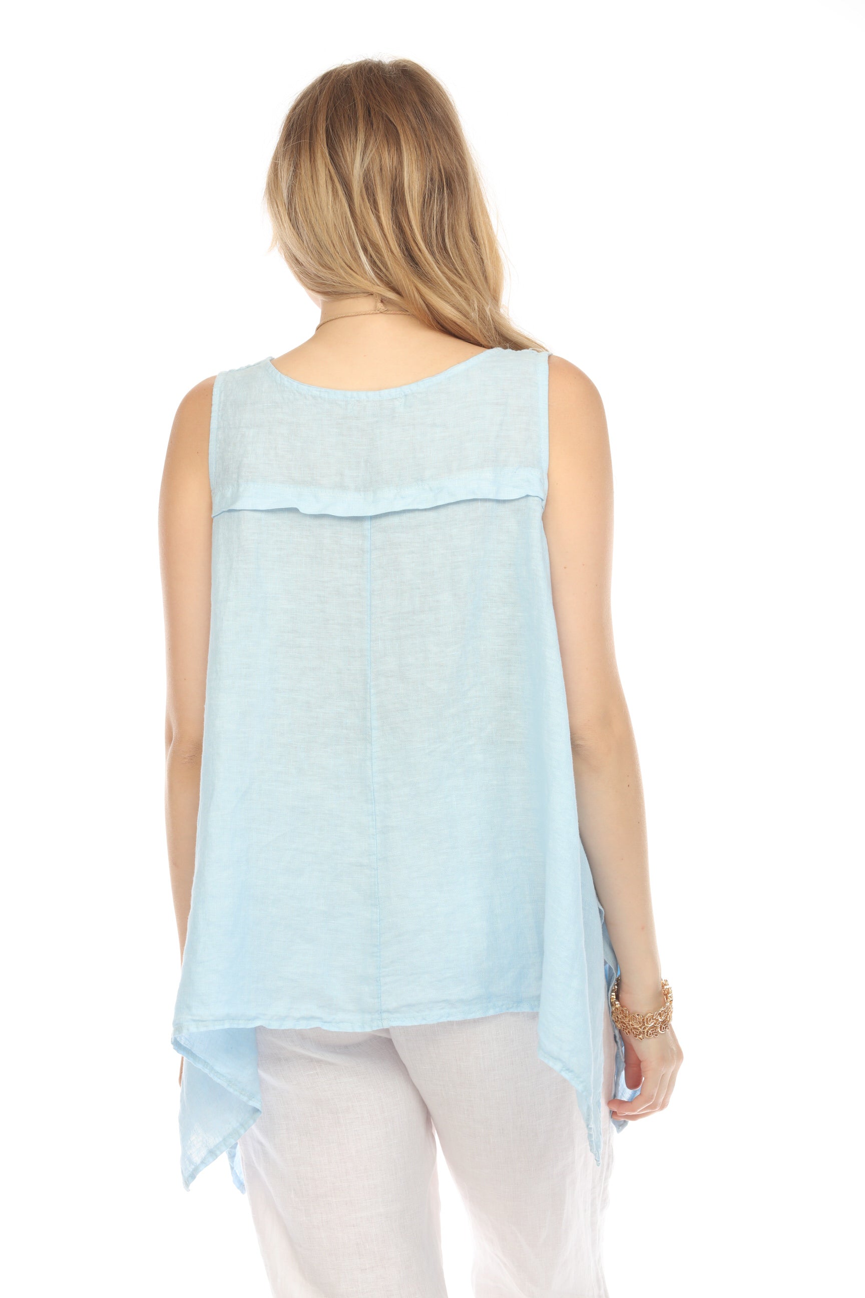 Light Blue Asymmetrical sleeveless A Line Top