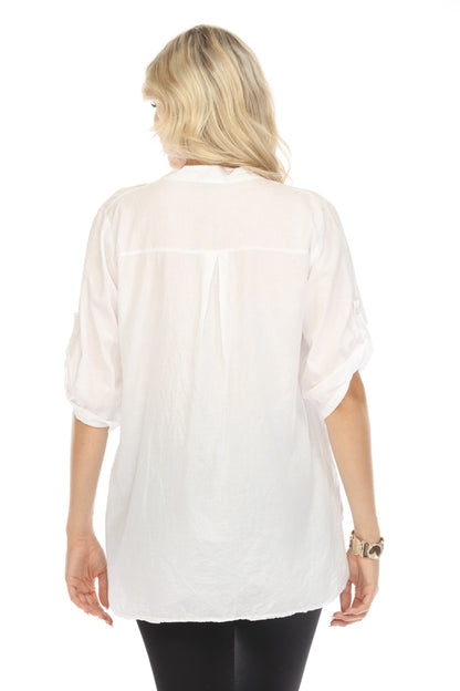 Modern Floral Silver Black Print Priest neck Top