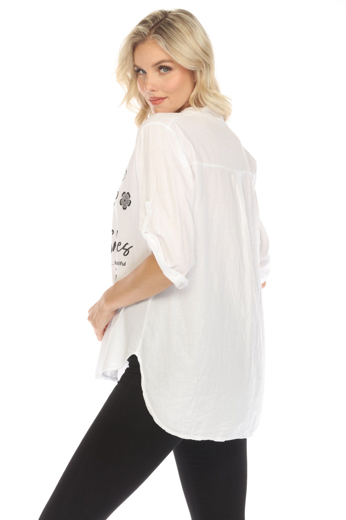 Modern Floral Silver Black Print Priest neck Top