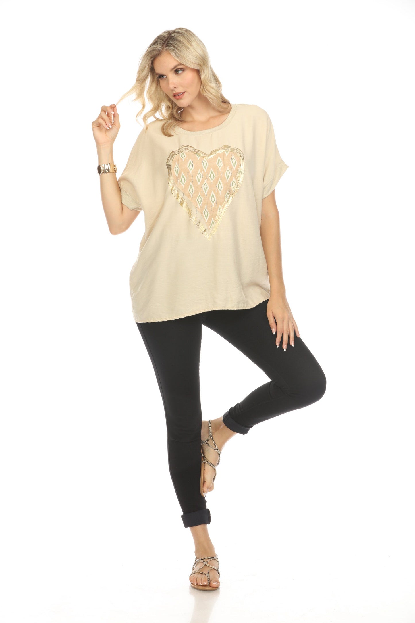 Beige Heart Detailing Chic Top