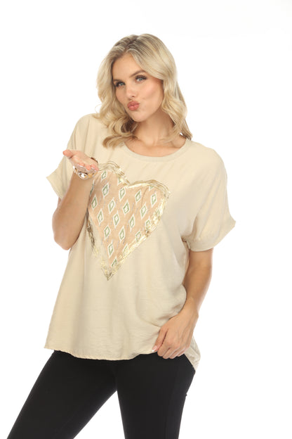 Beige Heart Detailing Chic Top