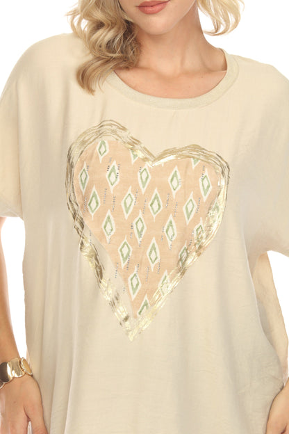 Beige Heart Detailing Chic Top