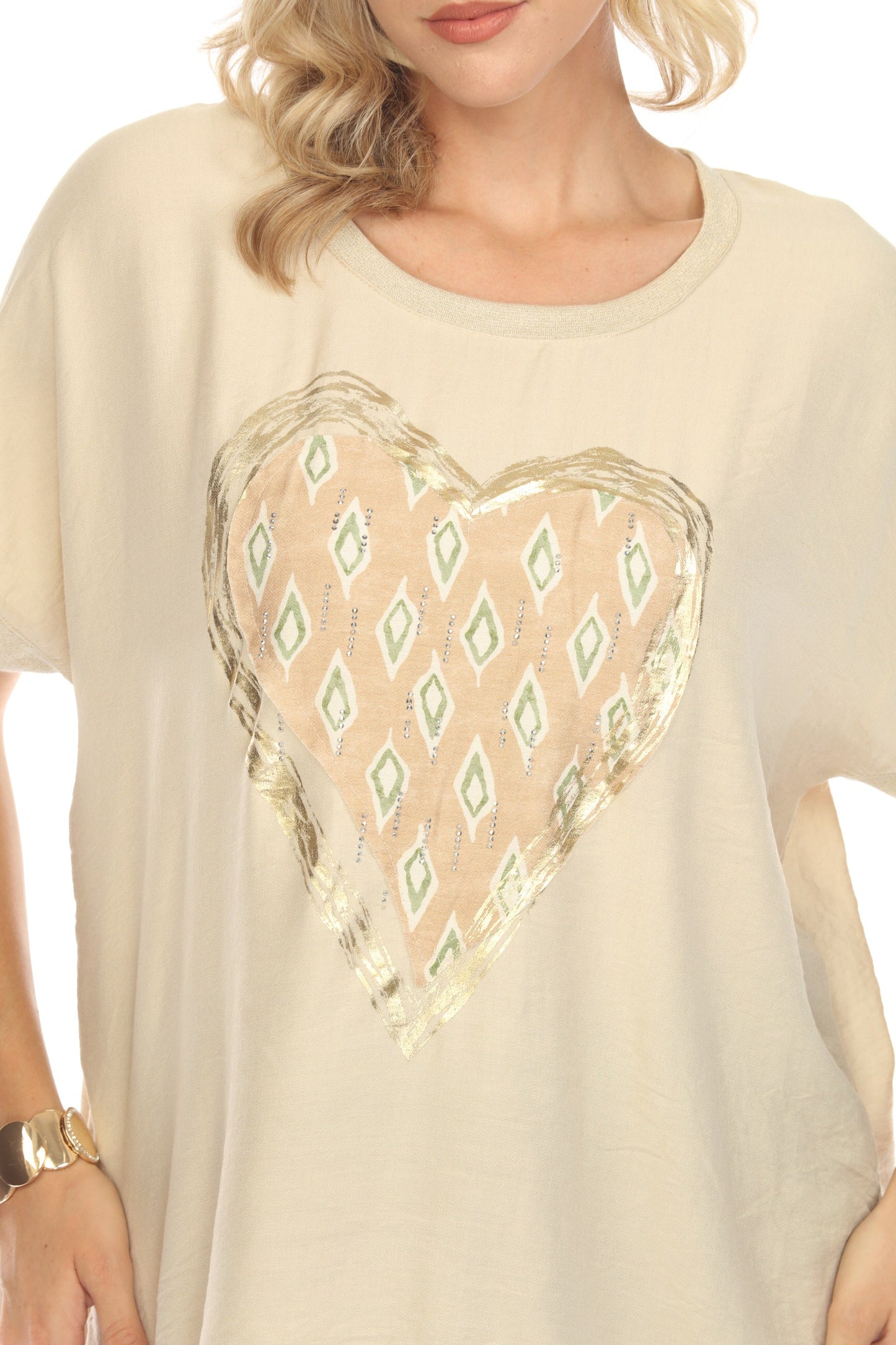 Beige Heart Detailing Chic Top