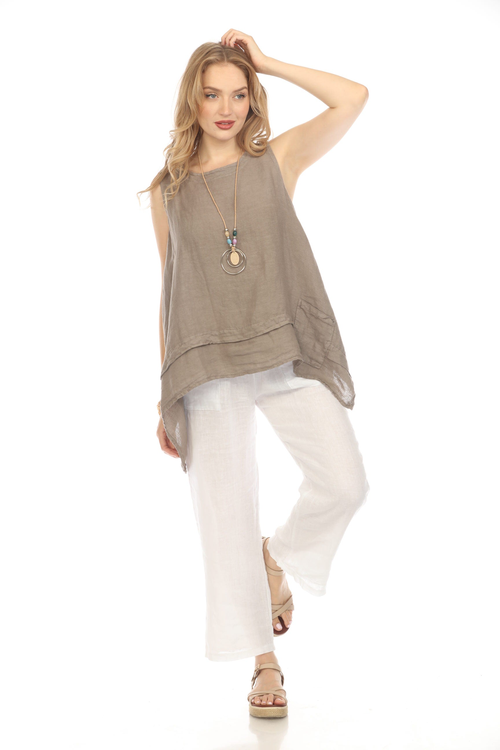 Taupe Asymmetrical sleeveless A Line Top