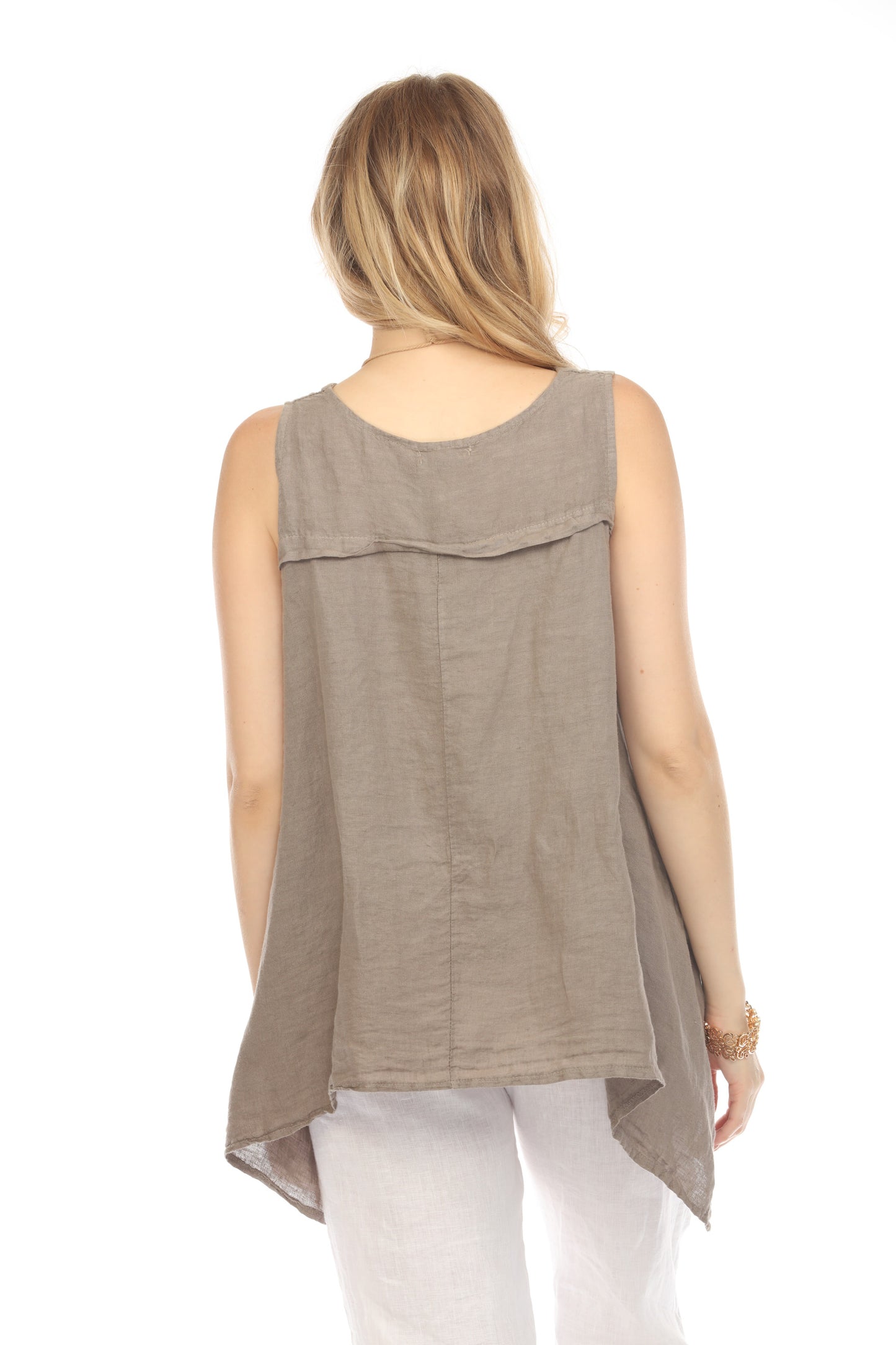 Taupe Asymmetrical sleeveless A Line Top