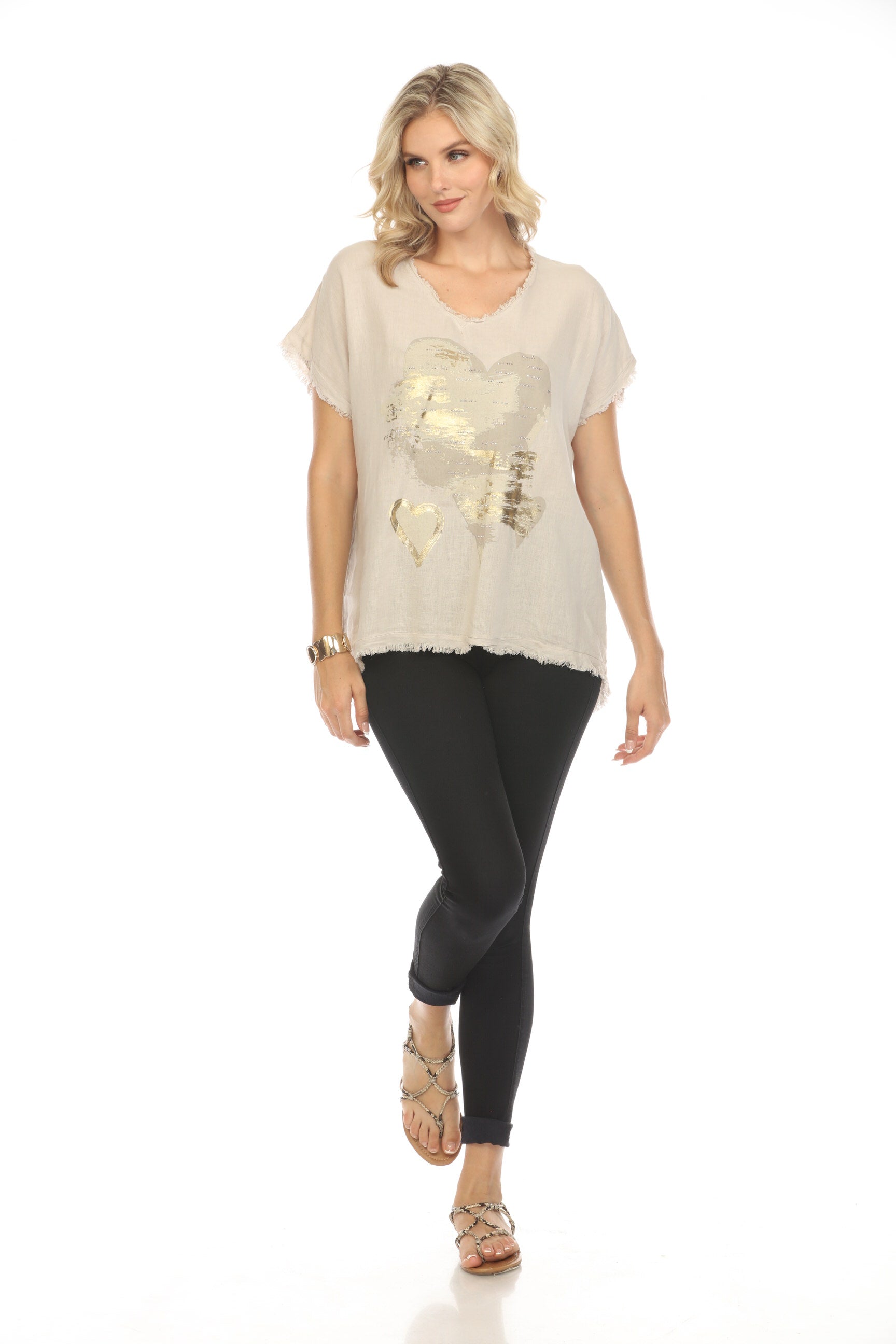 Beige Heart paint Dolman sleeves Top