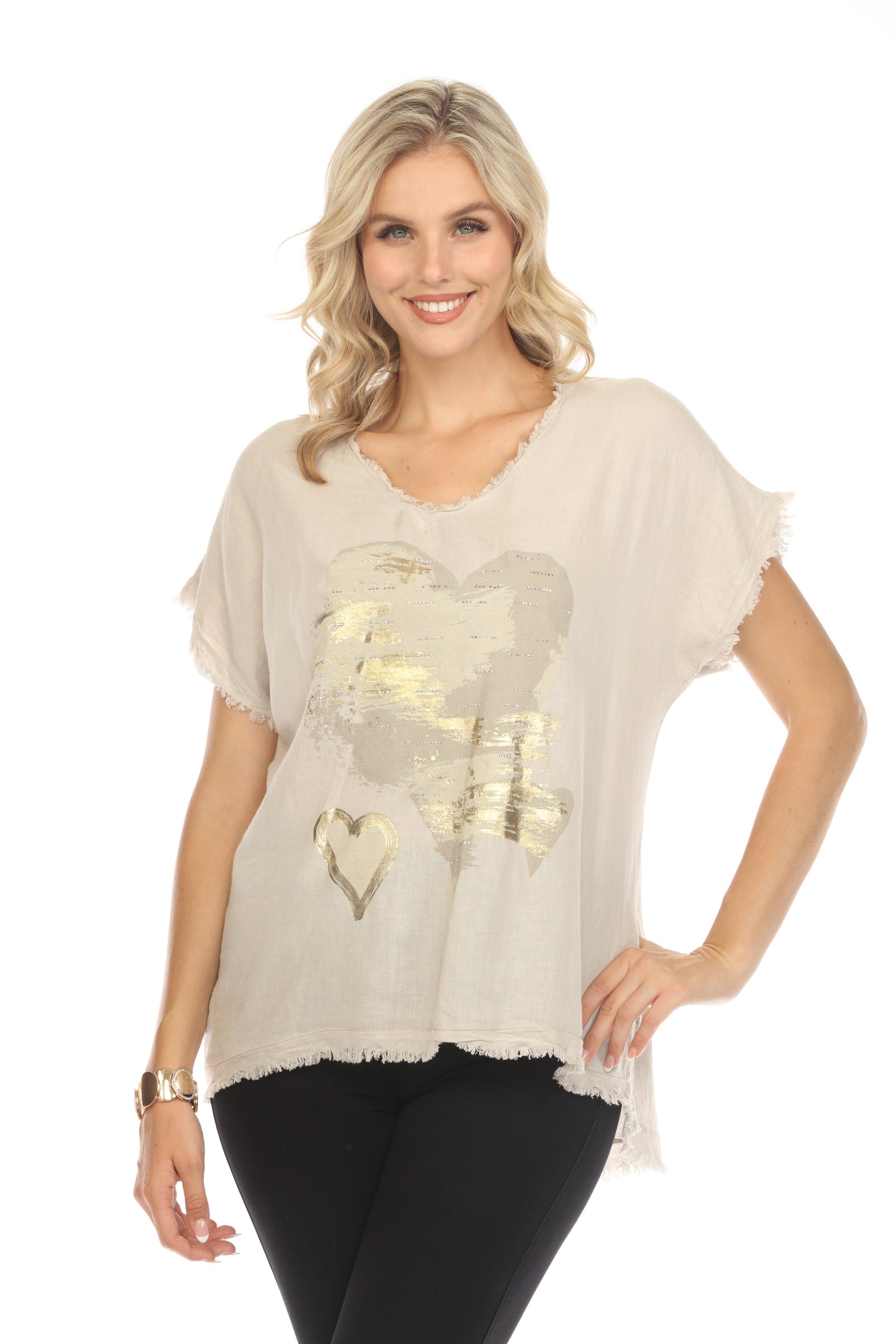 Beige Heart paint Dolman sleeves Top