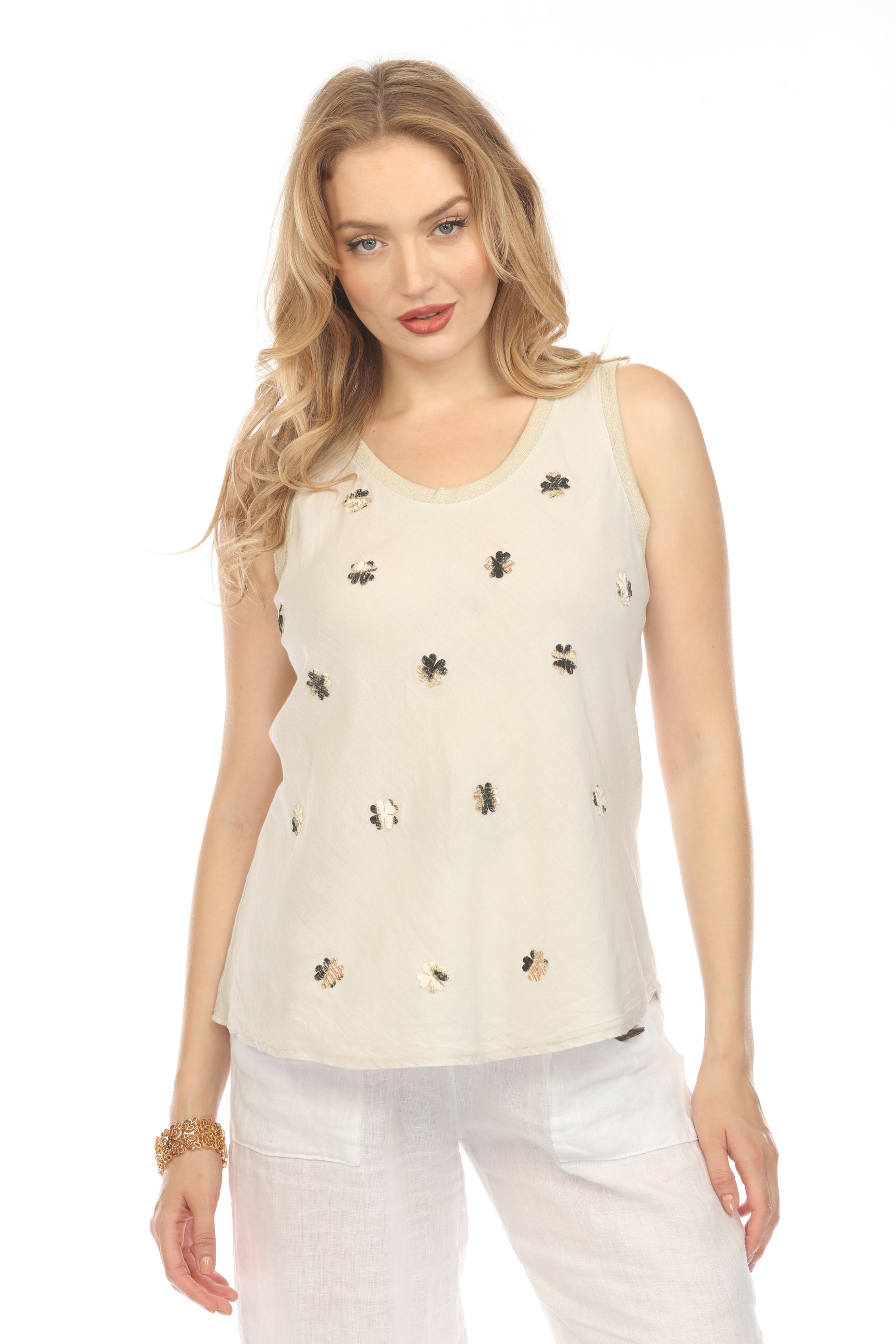 Beige Floral detailed Print Sleeveless Top