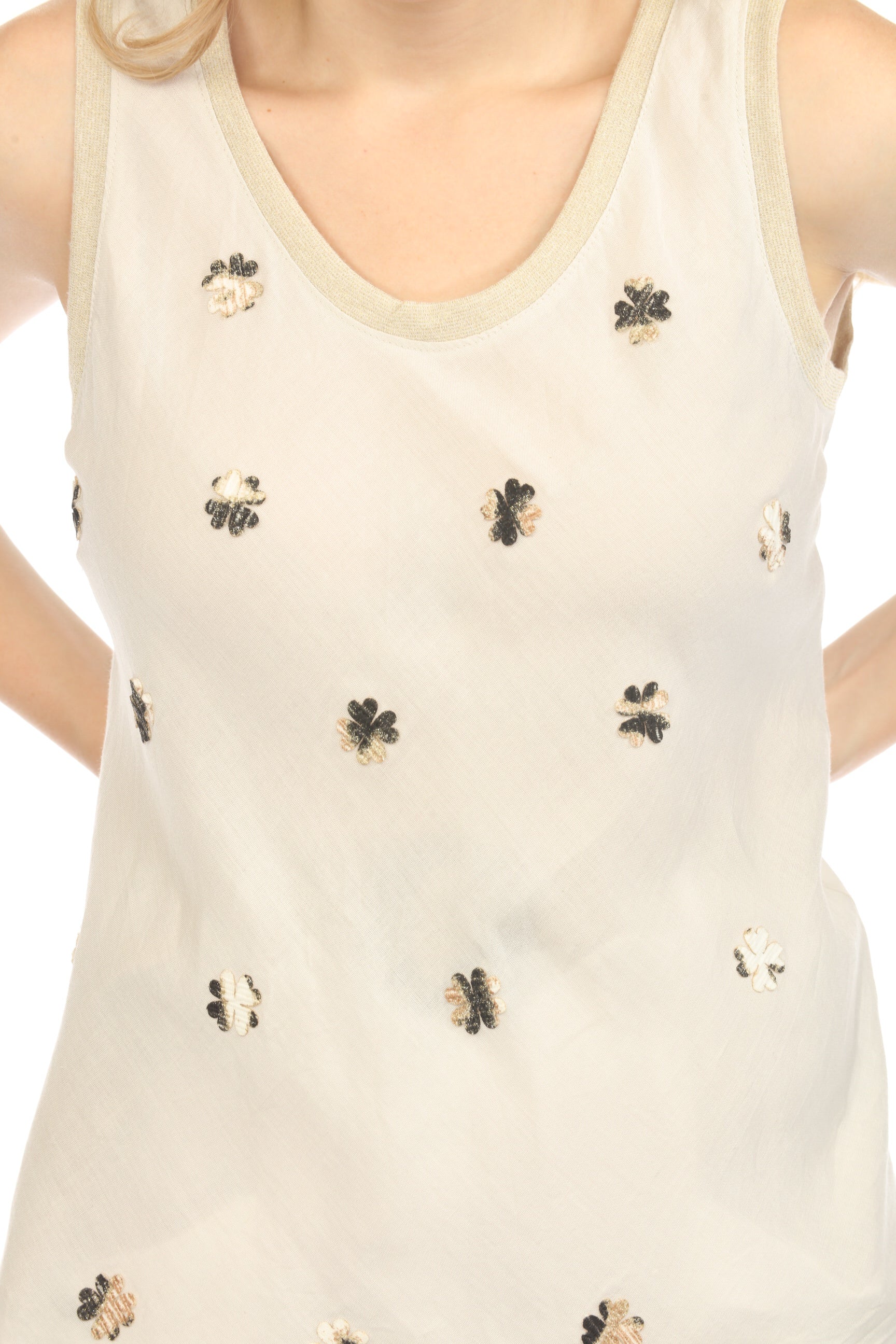 Beige Floral detailed Print Sleeveless Top