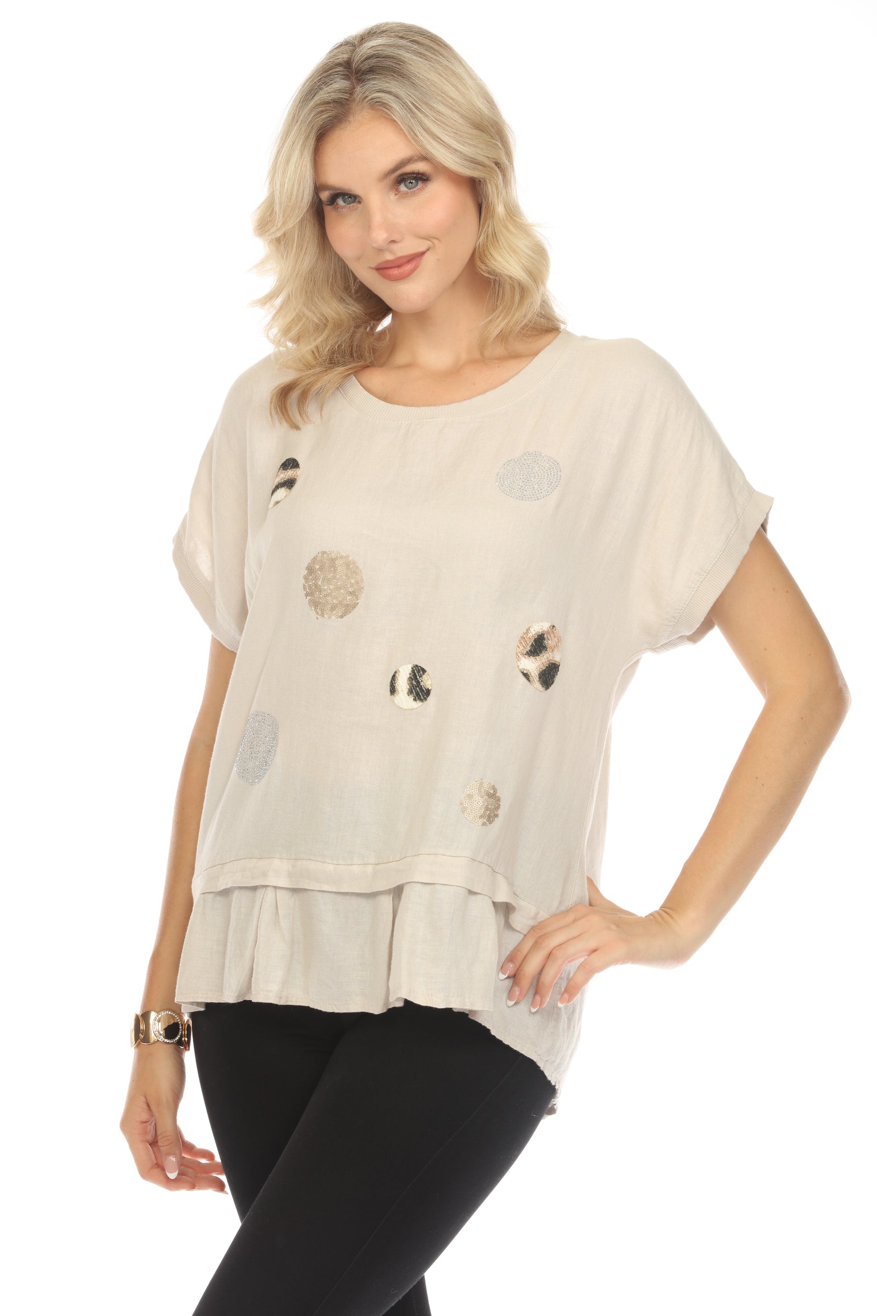 Patched style Tulip ruffle hem top