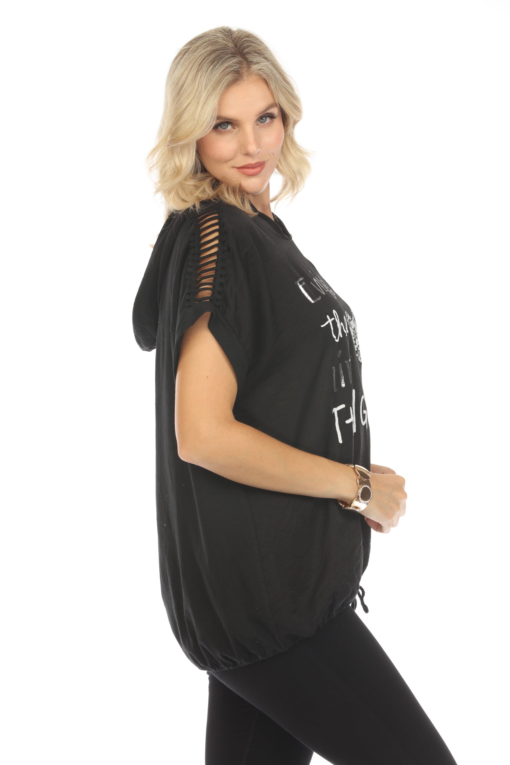 Black Hooded Top Dolman Window Sleeves