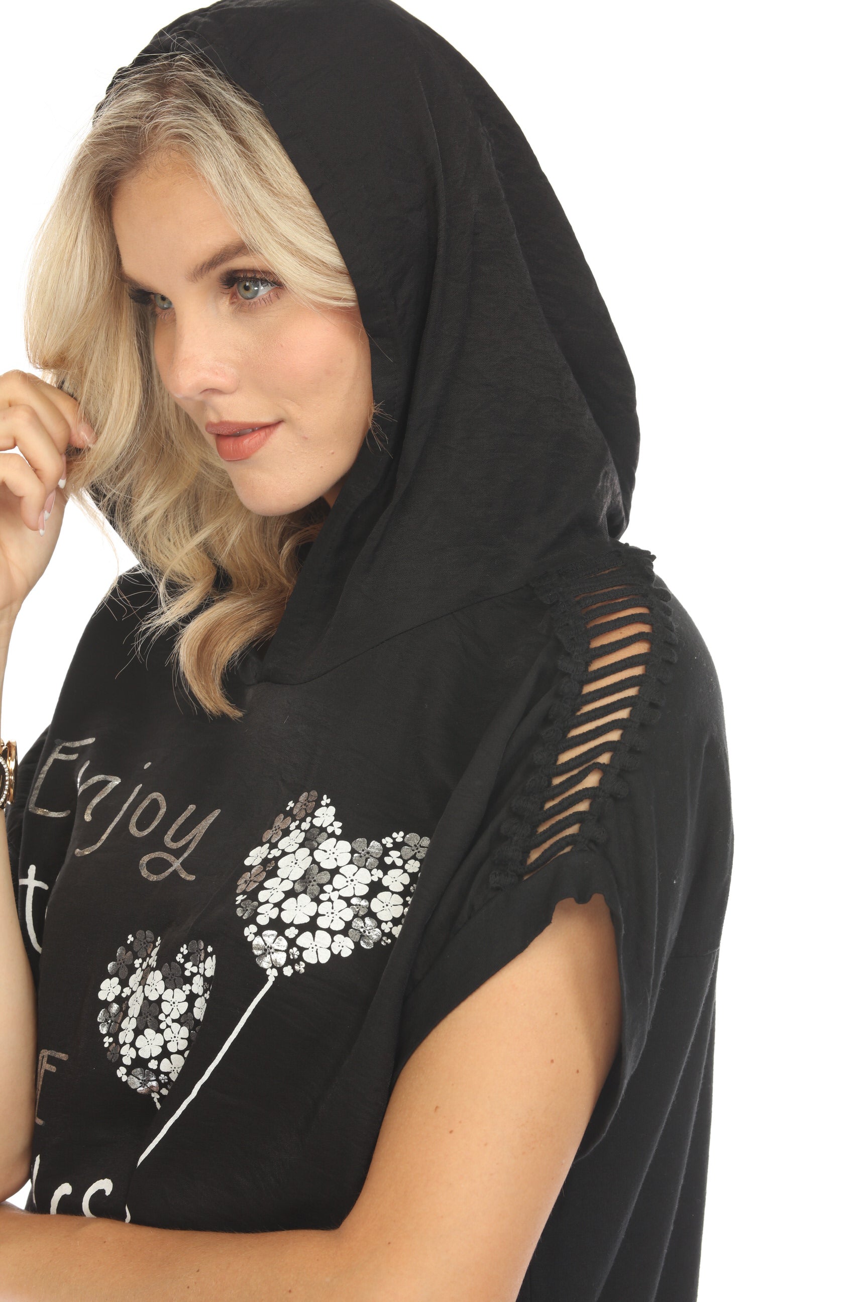 Black Hooded Top Dolman Window Sleeves