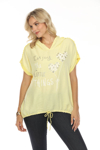 Yellow Hooded Top Dolman Window Sleeves