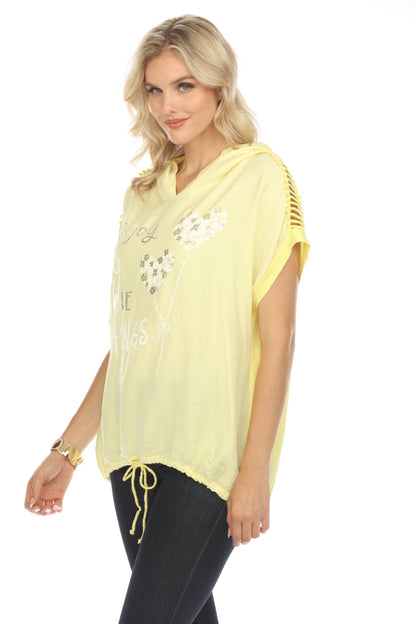 Yellow Hooded Top Dolman Window Sleeves