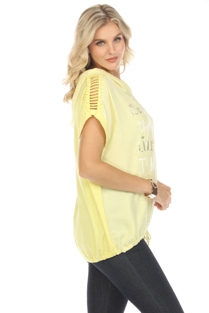 Yellow Hooded Top Dolman Window Sleeves