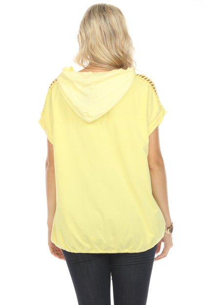 Yellow Hooded Top Dolman Window Sleeves