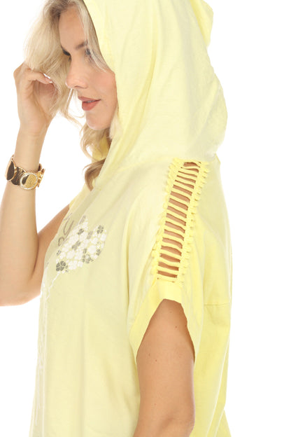 Yellow Hooded Top Dolman Window Sleeves