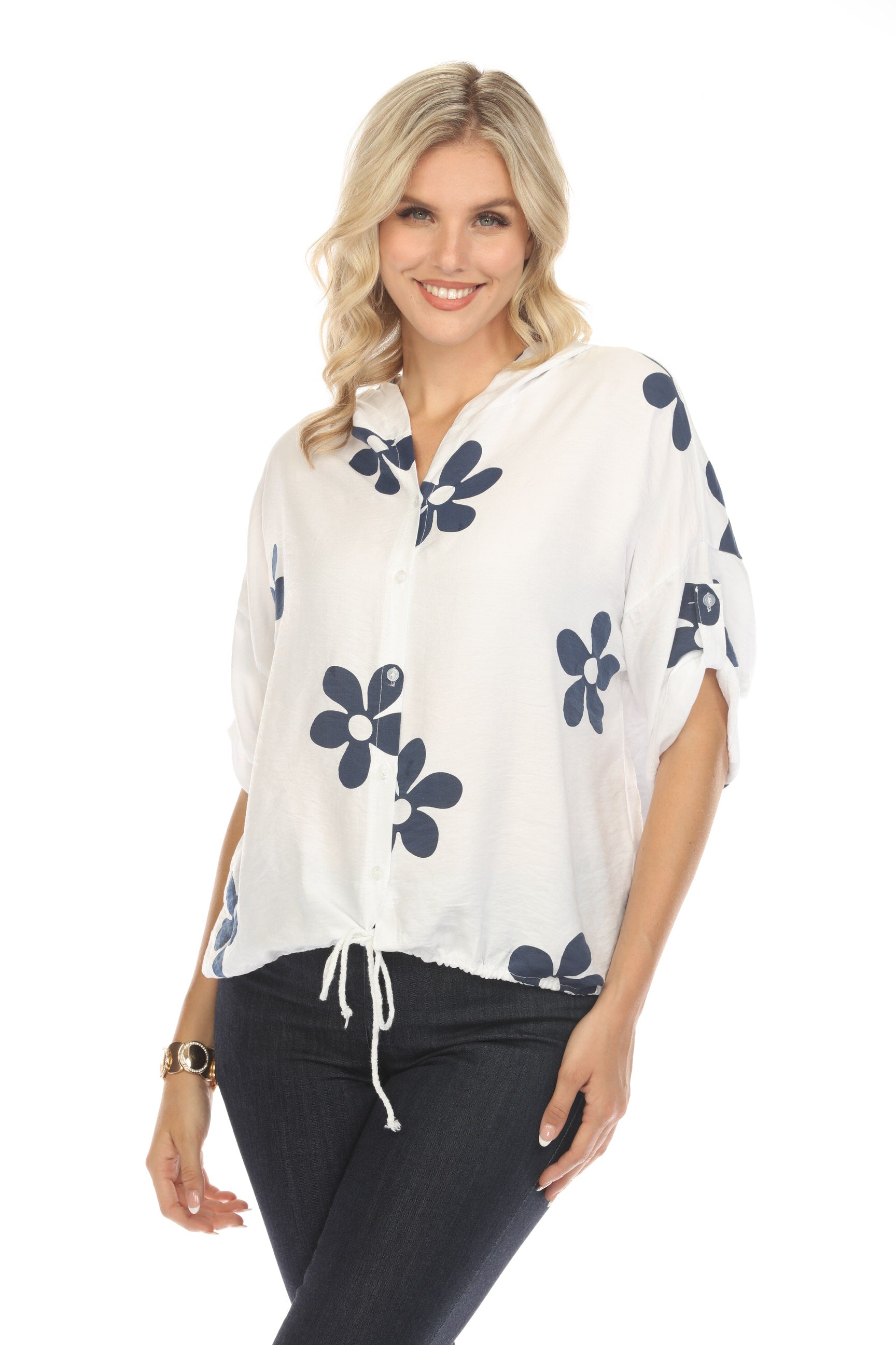 Hooded Floral Print Drawstring Top