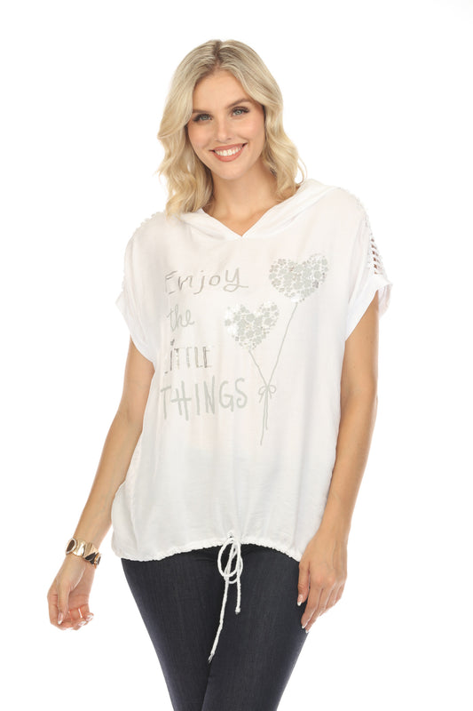 White Hooded Top Dolman Window Sleeves
