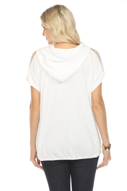 White Hooded Top Dolman Window Sleeves