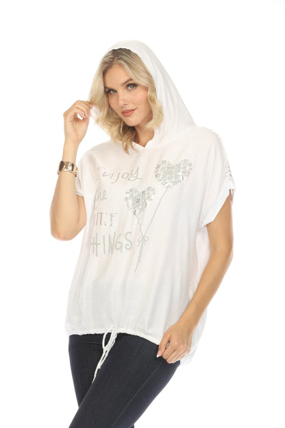 White Hooded Top Dolman Window Sleeves
