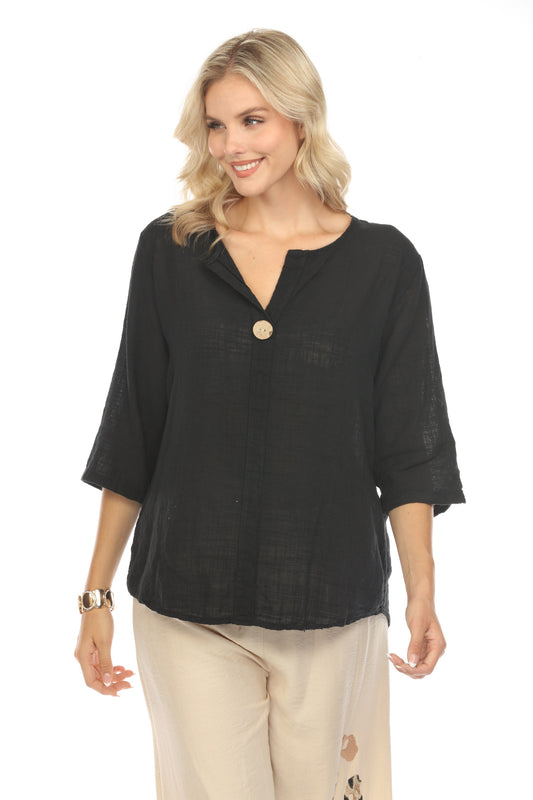 Black 3/4 Sleeves Top with Bamboo Button