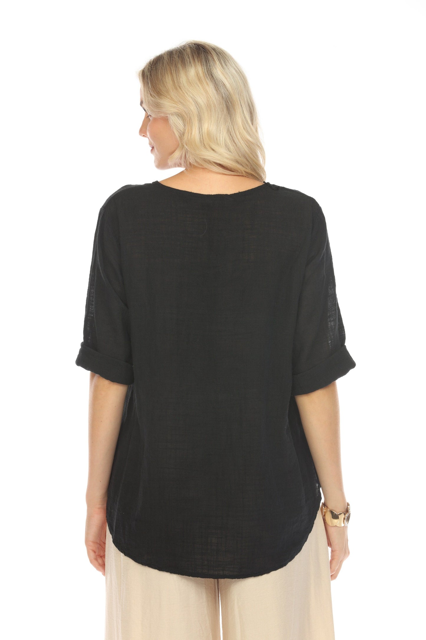Black 3/4 Sleeves Top with Bamboo Button