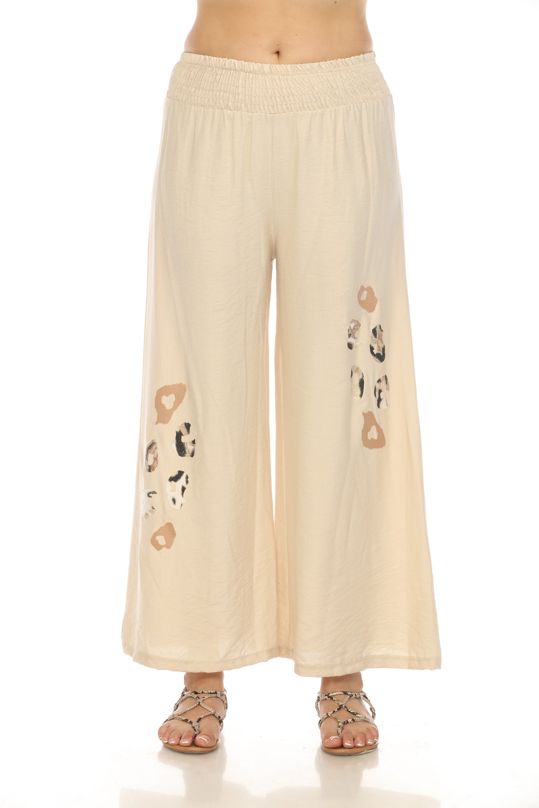 Wide Leg Elastic Pant with Animal Print