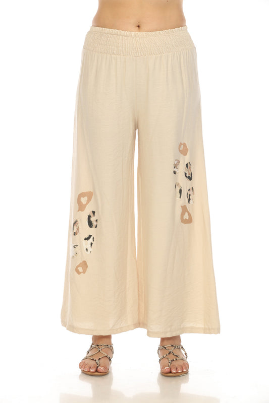 Wide Leg Elastic Pant with Animal Print